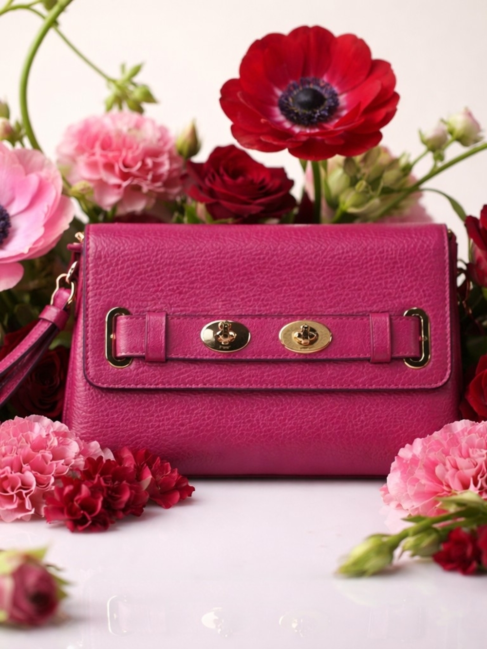 Coach Hot Pink Pebbled Leather Wristlet with Gold Turn-Lock